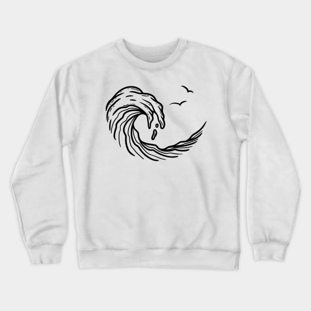 Simple Wave - Black Crewneck Sweatshirt by P7 illustrations 